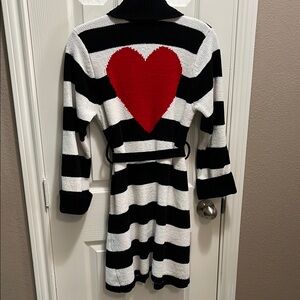 Betsey Johnson Black & White Striped Robe with Red Heart
